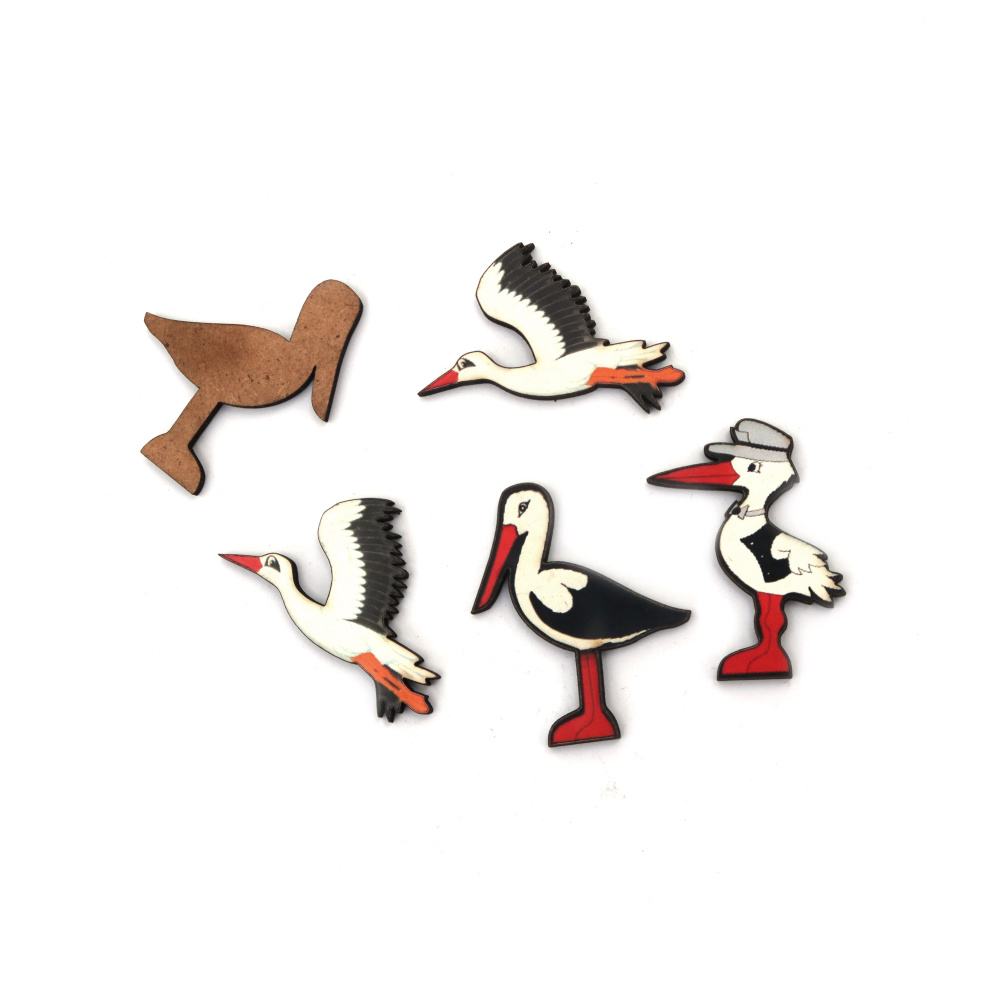 MDF Stork for Decoration 31~40x32~41 mm, ASSORTED - 5 pieces
