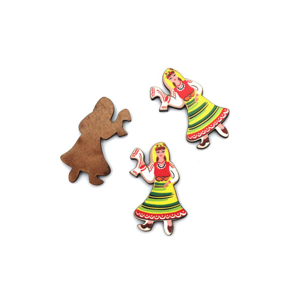 MDF Maiden with Traditional Bulgarian Costume Figure for Decoration 43x26x3 mm - 5 Pieces