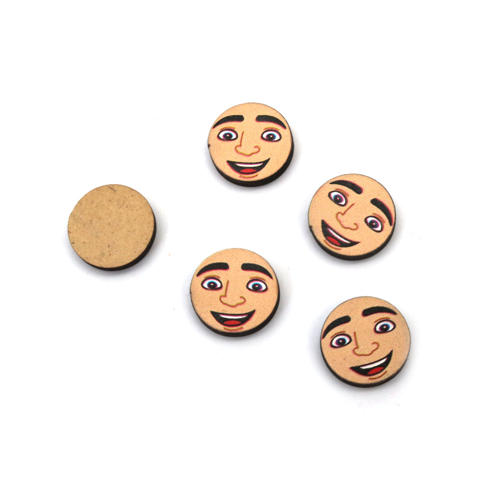 Elemento cabochon decorativo in MDF, tondo, stampa volto di bambino, 16 x 3 mm - 10 pezzi