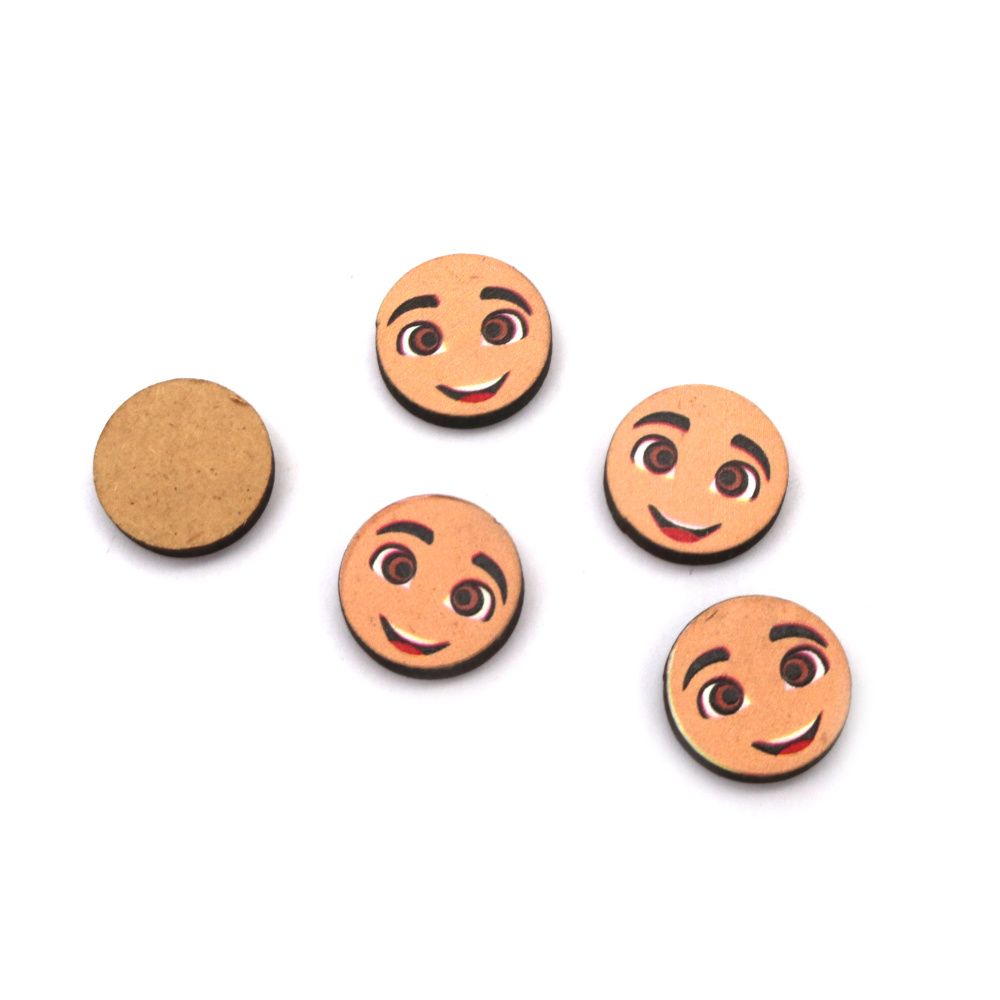 Elementi decorativi in MDF - Cabochon tondo con volto di ragazzo stampato, 16x3 mm, 10 pz