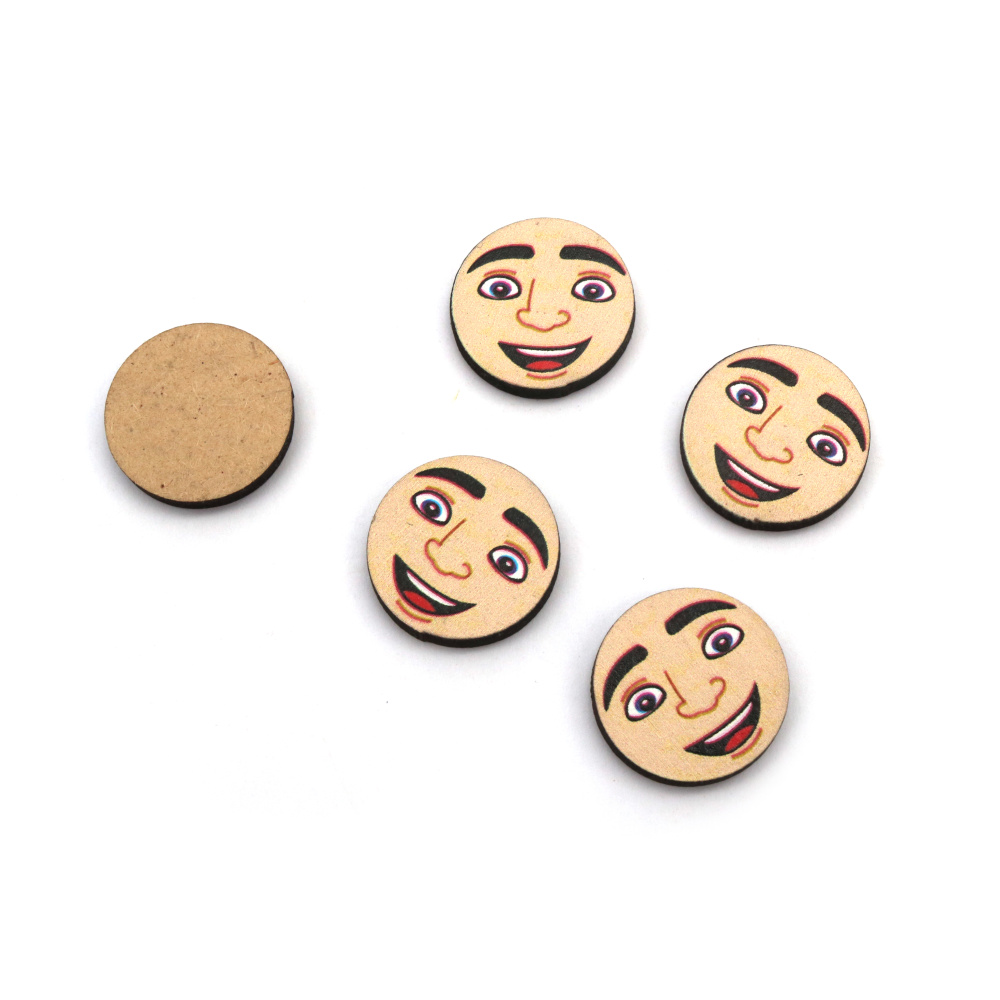 Elementi decorativi in MDF, cabochon rotondo con stampa volto di ragazzo, 20x3 mm – 10 pz