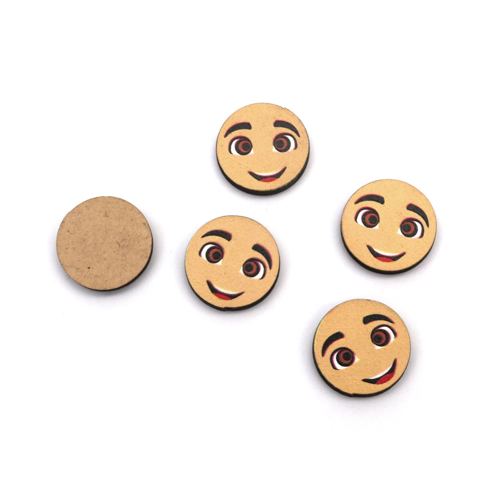 Elemento cabochon decorativo in MDF tondo per hobbistica, stampa volto di bambino, 20x3 mm - 10 pz