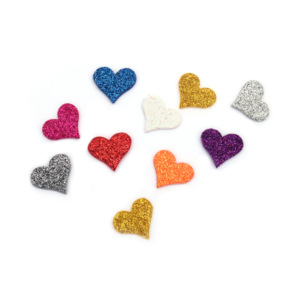 Glitter Foam Heart /EVA Material/ 19x2 mm, Mixed Colors - 20 Pieces