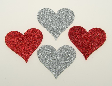 Red glitter heart foam/EVA material, 56x60x2 mm - 5 pieces