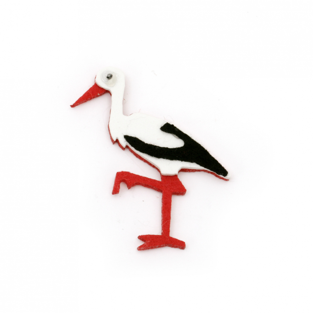 Stork Bird for Embellishment, /EVA Foam & Felt Materials/, 60x40mm - 10 pcs.