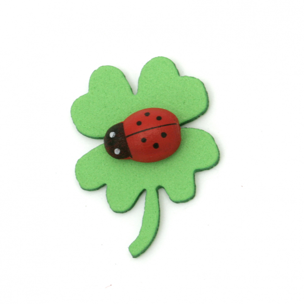 Clover with ladybug foam / EVA material / 33x2 mm green -10 pieces