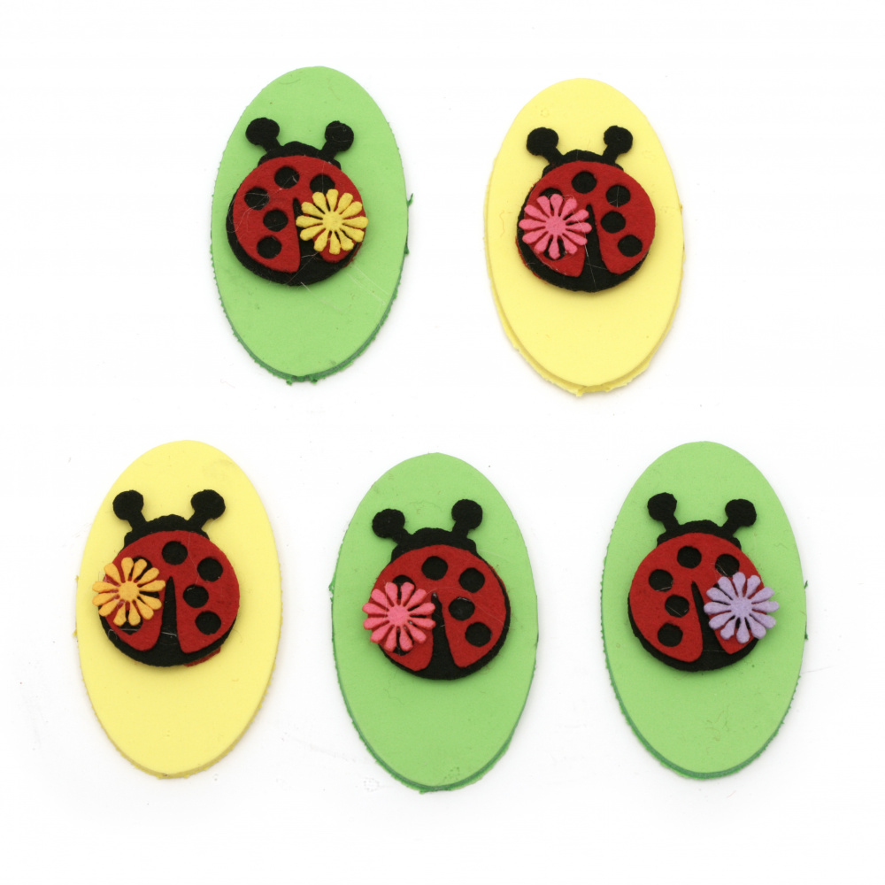Ladybug felt 38 mm oval foam / EVA material / 70x40 mm -5 pieces