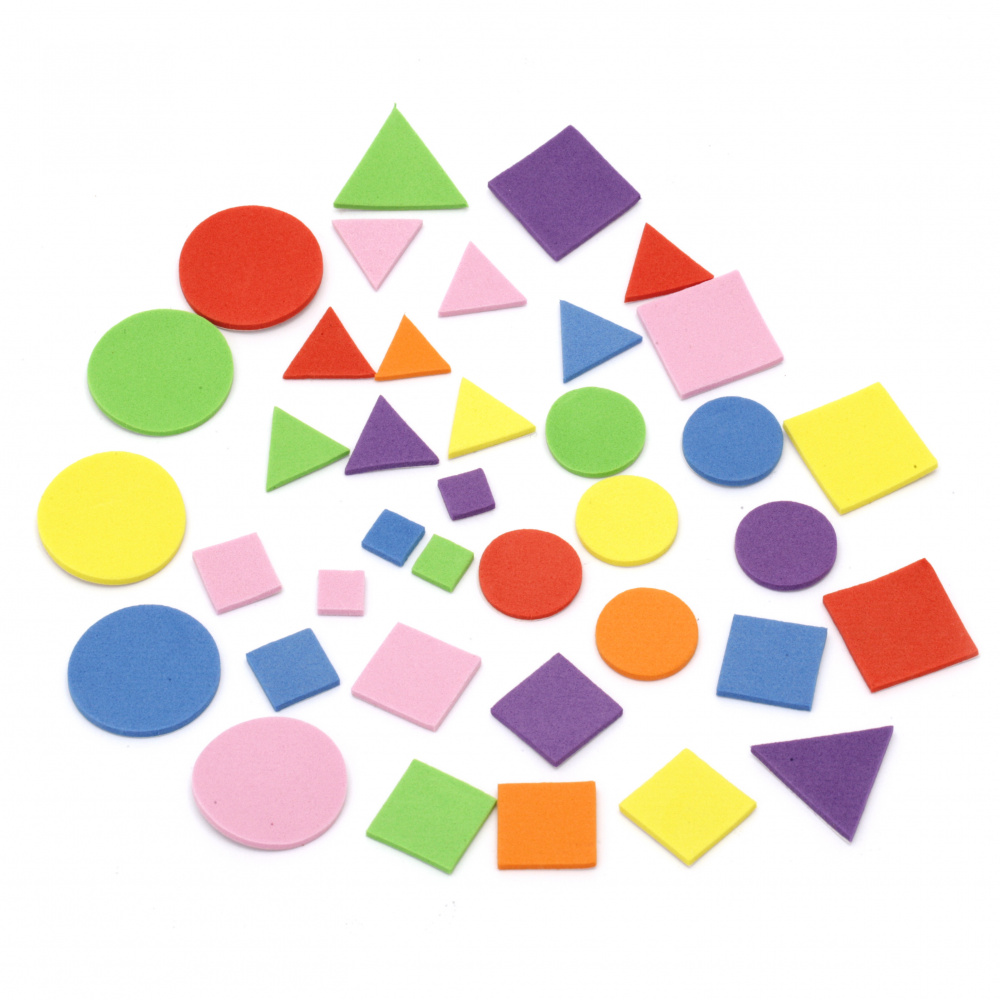 Геометрични фигури фоам /EVA материал/ АСОРТЕ форми самозалепващи микс цветове -110 броя