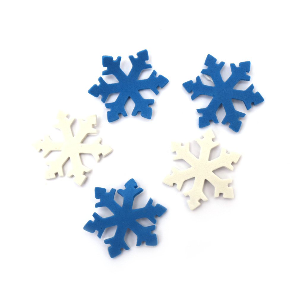 Самозалепващи снежинки фоам /EVA материал/ 50x2 мм бели и сини -26 броя
