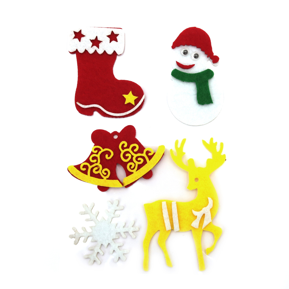 Self-adhesive Christmas felt stickers ranging from 44 to 94 mm - 5 pieces