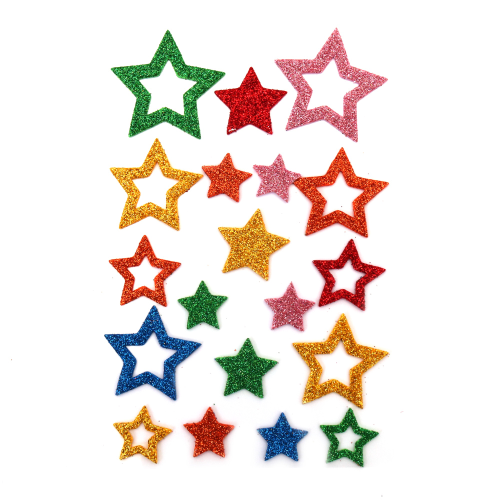 Self-adhesive stars foam /EVA material/ with glitter from 20 to 48 mm - 19 pieces
