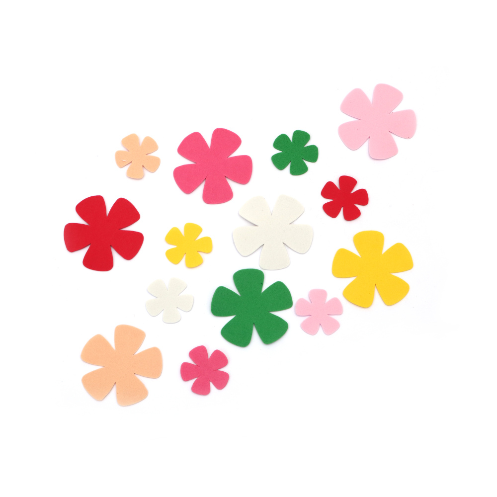 Foam Flowers, EVA Material, 0.8 mm - 30 Pieces Mixed Colors Set (15 Pieces of 50 mm and 15 Pieces of 30 mm)