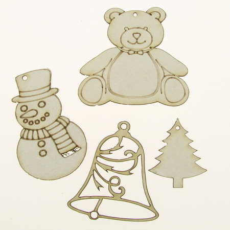 Set of Chipboard Elements / 4 Christmas Figures from 30x35 mm to 55x50 mm