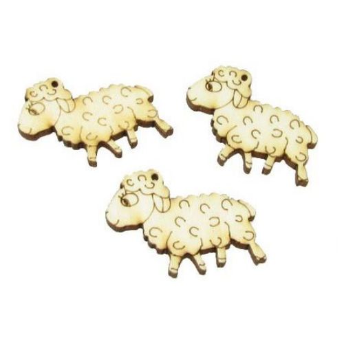 Wooden Embellishment Pendant sheep 30x26x3 mm hole 2.2mm - 10 pieces