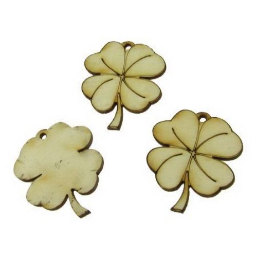 DIY Wooden embellishments clover with handle 40x35x3 mm - 10 pieces