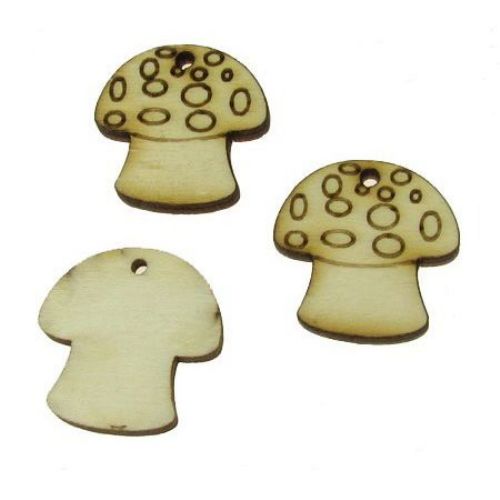 DIY Wooden embellishment Mushroom 25x25x3 mm 25x25x3 mm hole 2 mm - 10 pieces