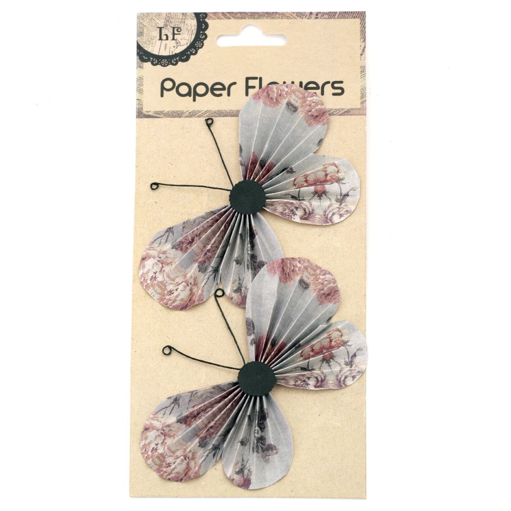 Пеперуди хартия и тел релефни 11.7x6.6 см на цветя с лепки -2 броя 