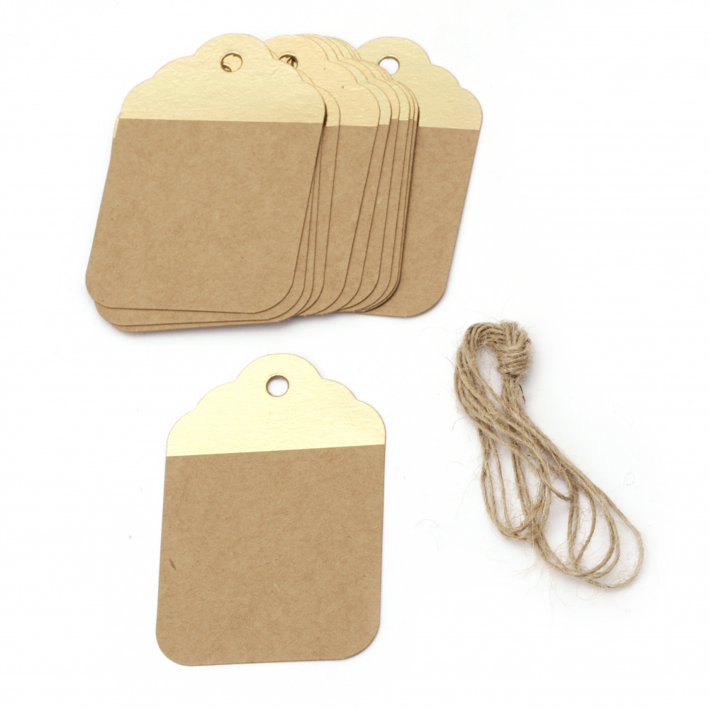 Kraft Cardboard Tags with Gold Top and Jute Cord 5.7x8.5 cm -12 pieces