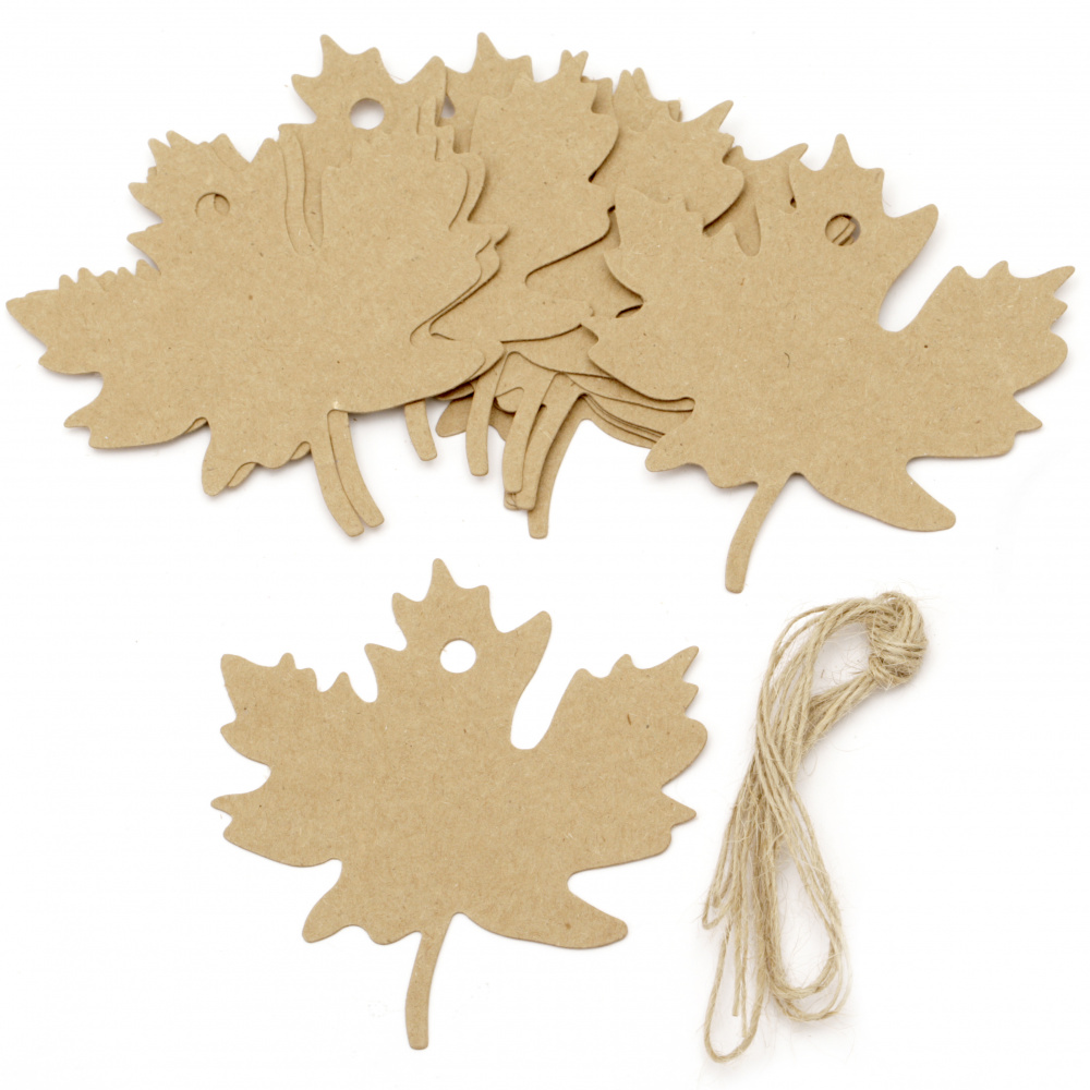 Kraft Cardboard Autumn Leaf Tags with jute cord 8x8 cm -12 pieces