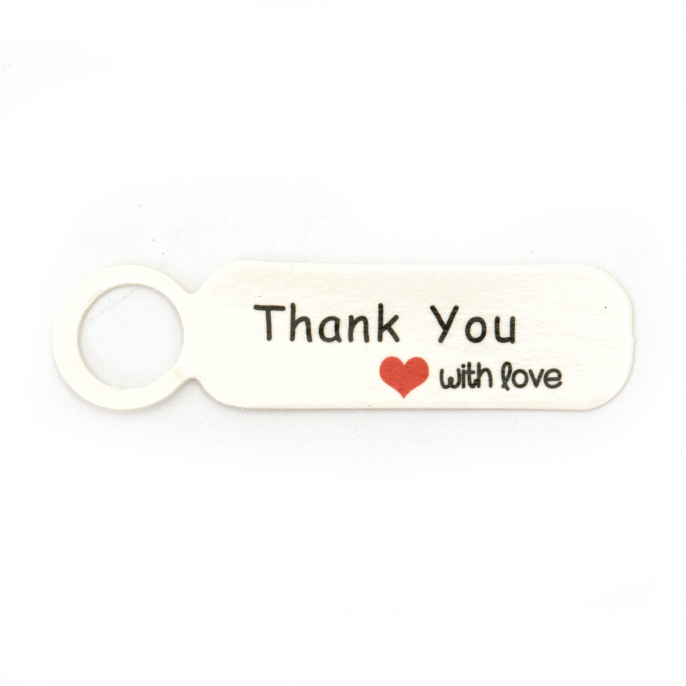 Cardboard Tags with the Inscription "Thank you",  13x49.5x0.5 mm, White - 10 pieces