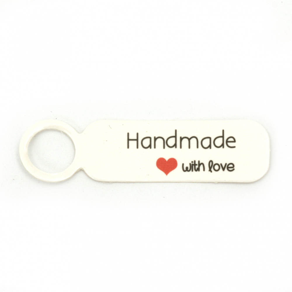 Cardboard Tags with the Inscription "Handmade",  13x49.5x0.5 mm, White - 10 pieces