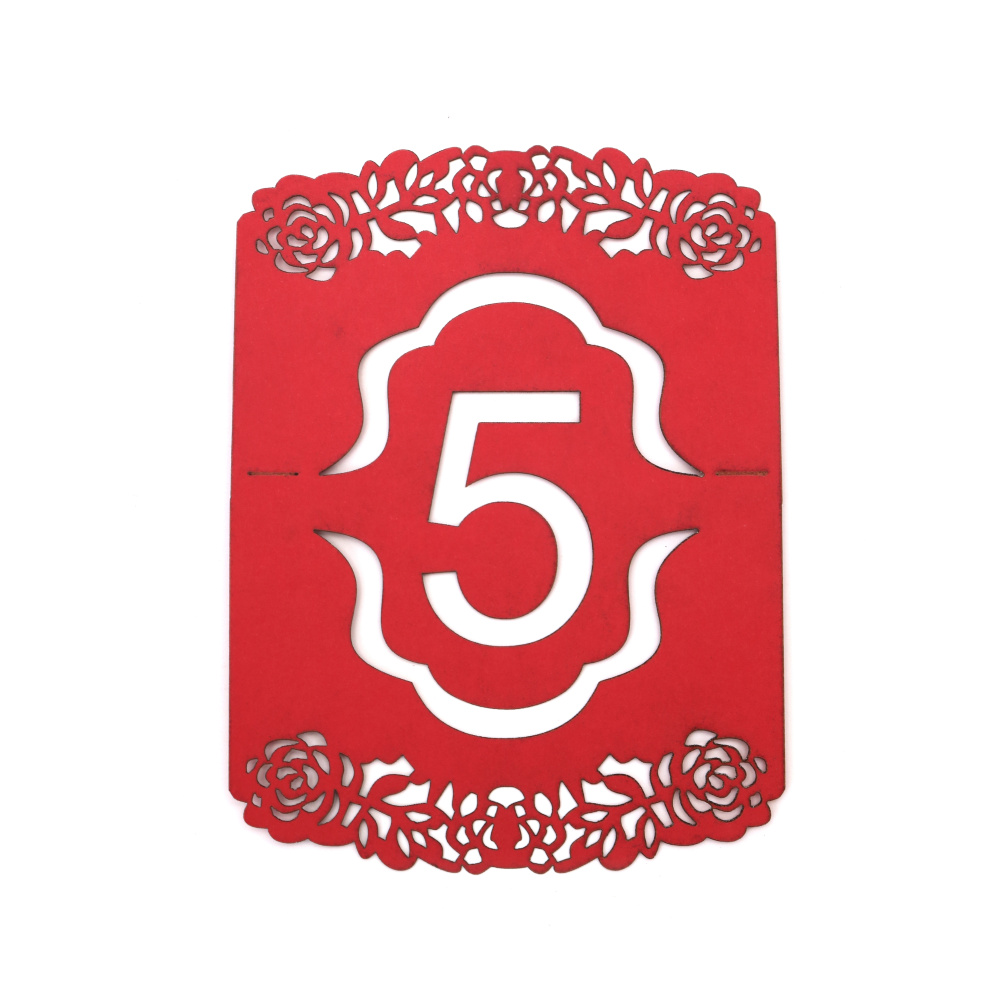Table Numbers from Pearl Cardboard -  No 5 105x100 mm red