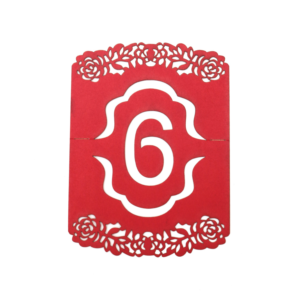Table Numbers from Pearl Cardboard - No 6 105x100 mm red