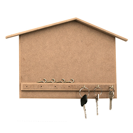 MDF Wooden Key Hanger, Decoration, 7 Hooks, House Shape, 28x23 cm