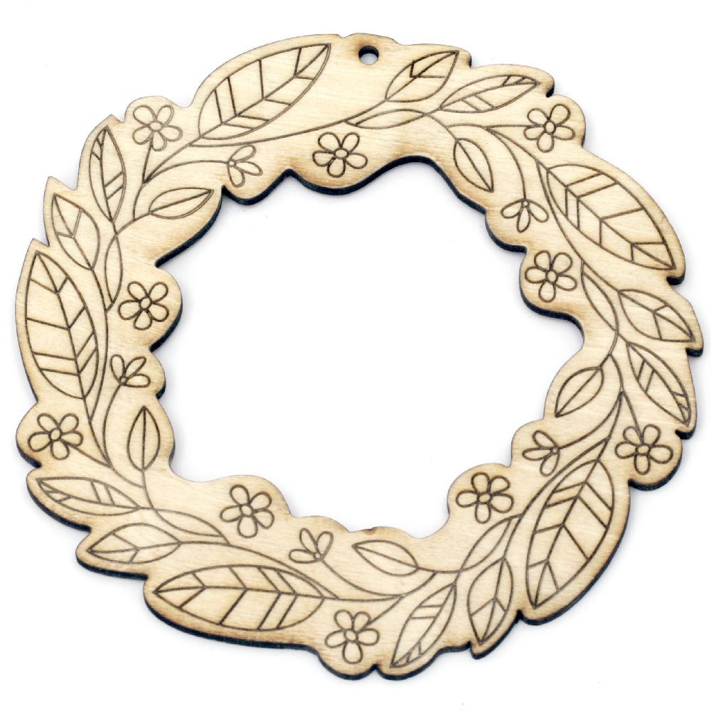 Wooden Embellishment wreath 120x3 mm hole 3 mm