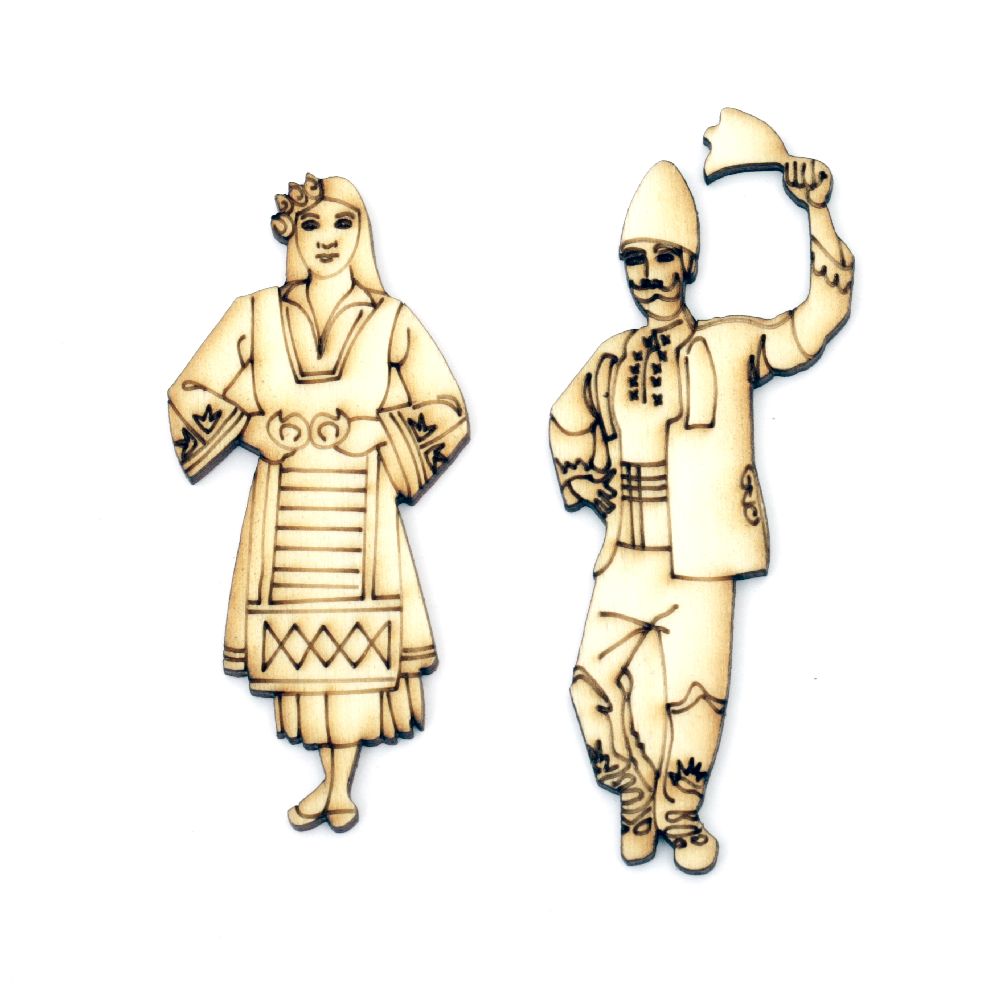 Figura barbat din lemn 80x30 mm și femeie 67x28 mm în costume populare