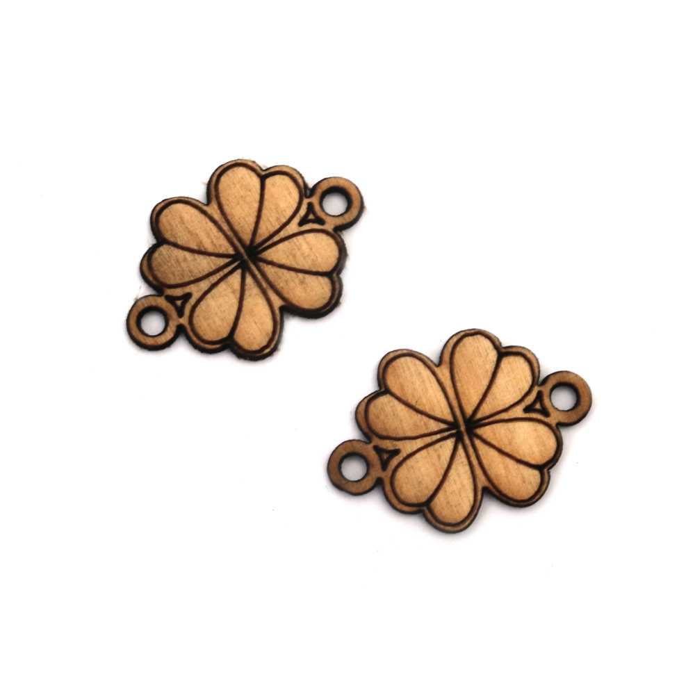 Wooden figurine for decoration, connecting element in clover shape 26x20x3 mm hole 4x1 mm - 10 pieces