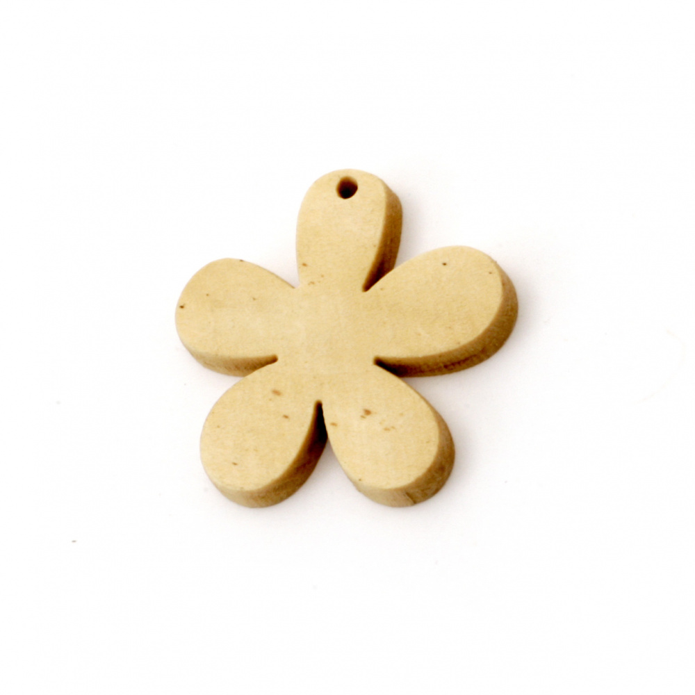 Wooden Pendant Flower for decoration  29x29x4 mm hole 1.5 mm color tree - 5 pieces