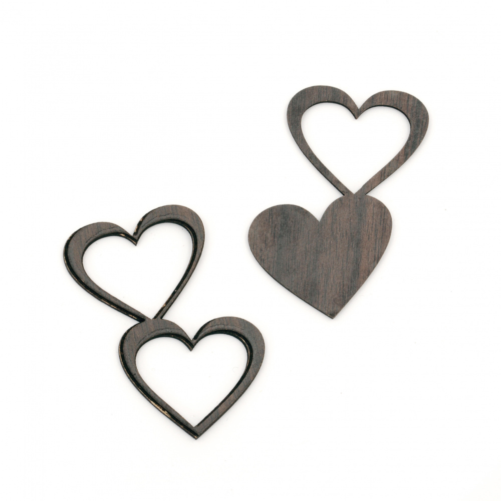 MDF Wooden Element for decoration heart brown 52x30x2 mm - 2 pieces