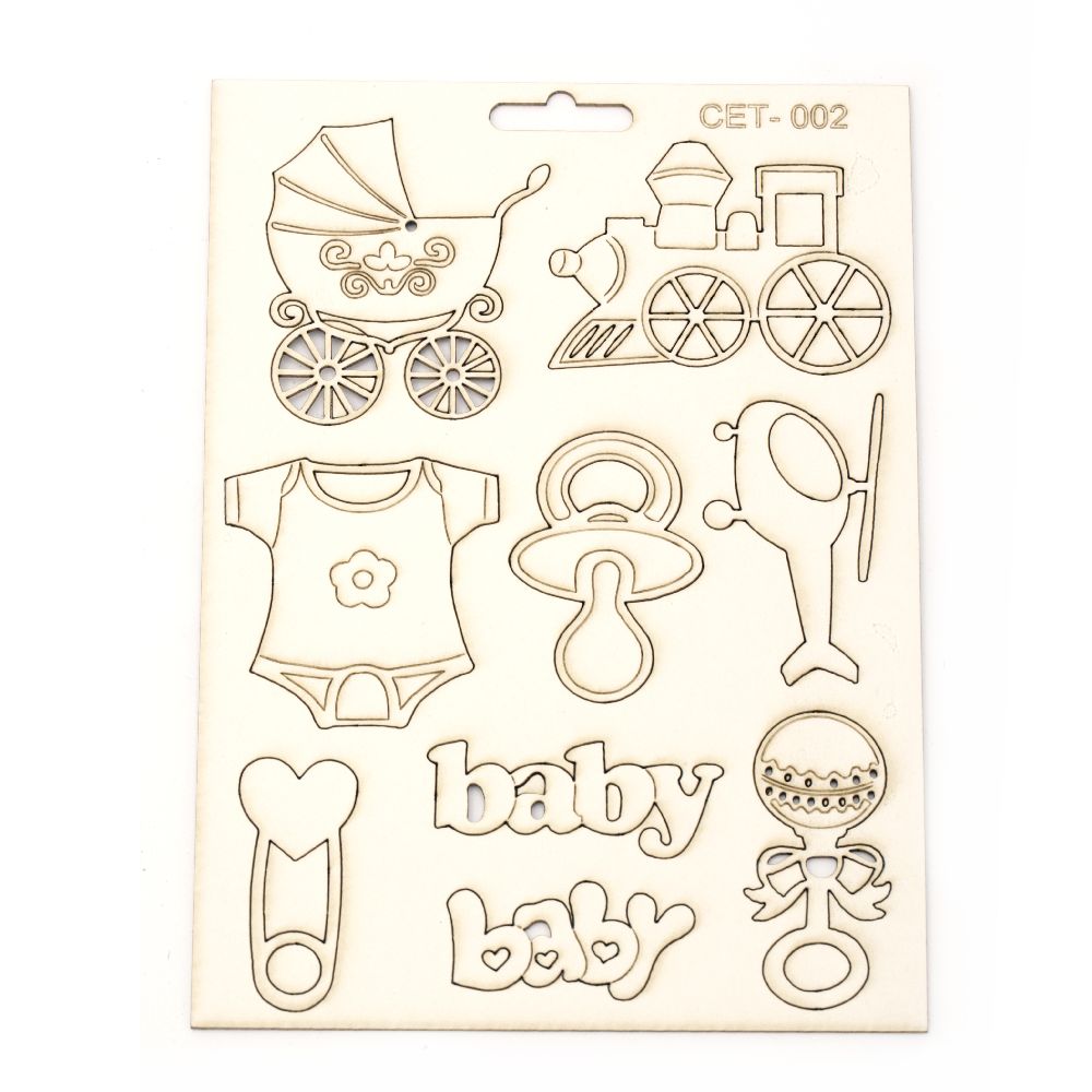 Set of chipboard elements, baby set № 002  for embellishment of greeting cards, albums, scrapbook projects