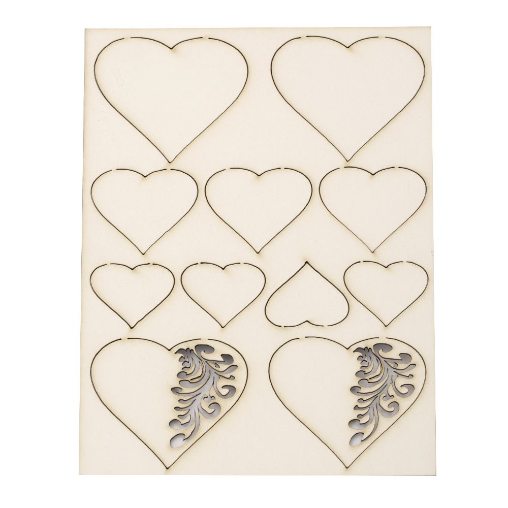 Set of elements of chipboard hearts for handmade hobby projects