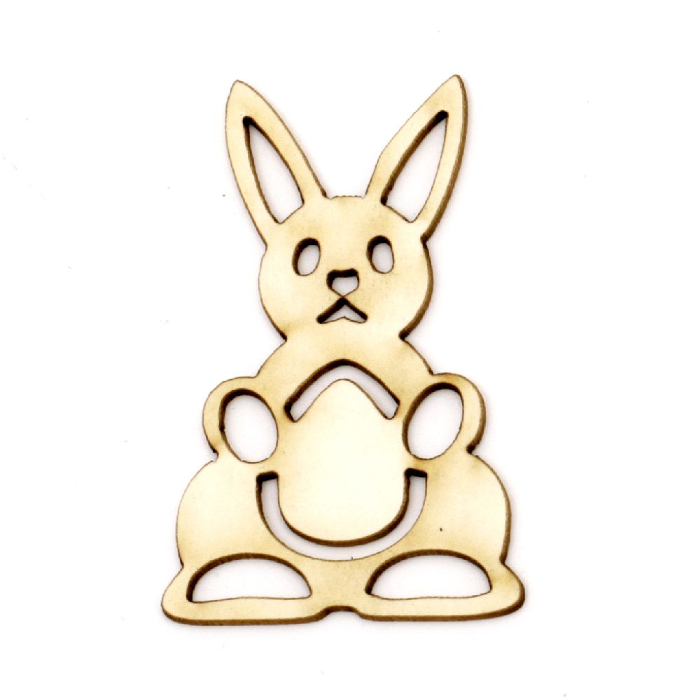 Chipboard Decorative Figurine / Easter Bunny with Egg / 50x30x1 mm - 2 pieces
