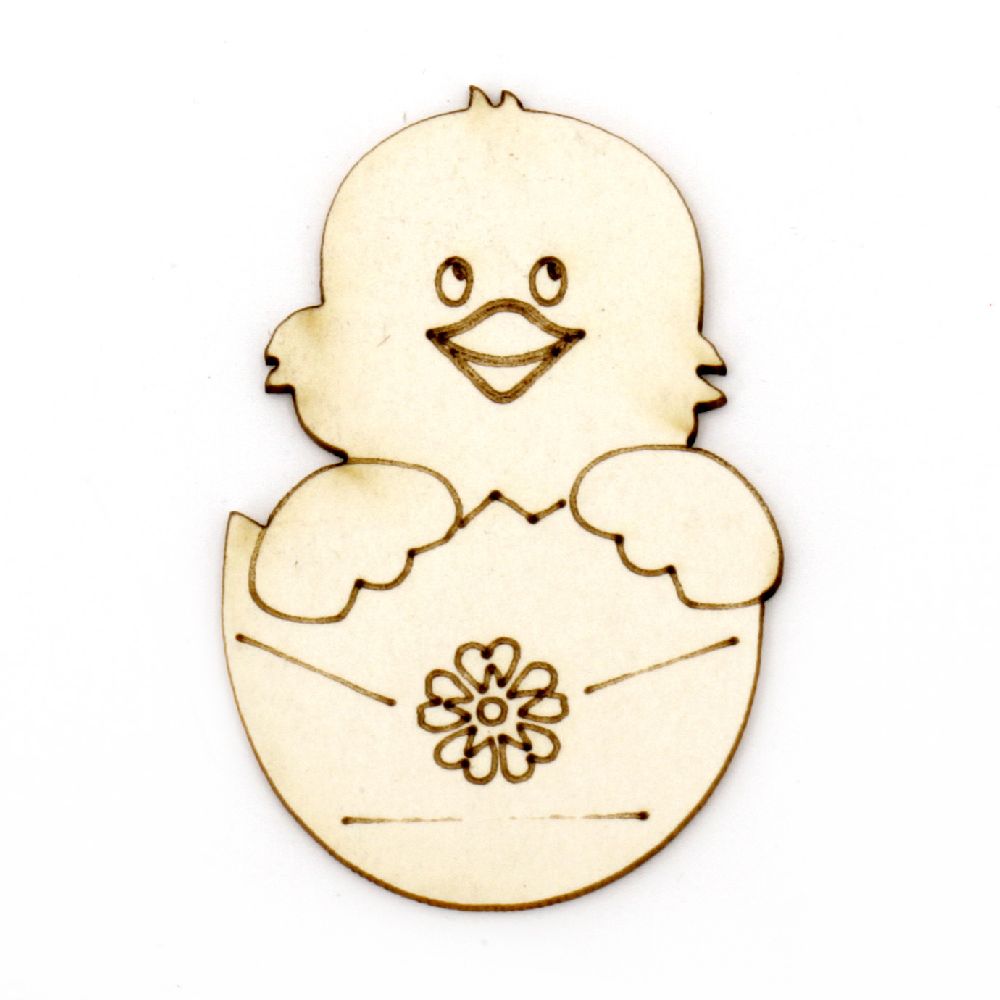 Chipboard Figure for Easter Decoration / Chicken in Egg /  50x30x1 mm - 2 pieces