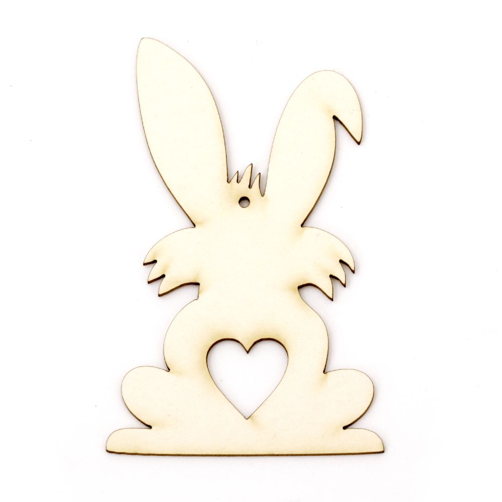 Rabbit with heart from chipboard for handmade art projects with sprinkling with glitter, painting 100x60x1 mm