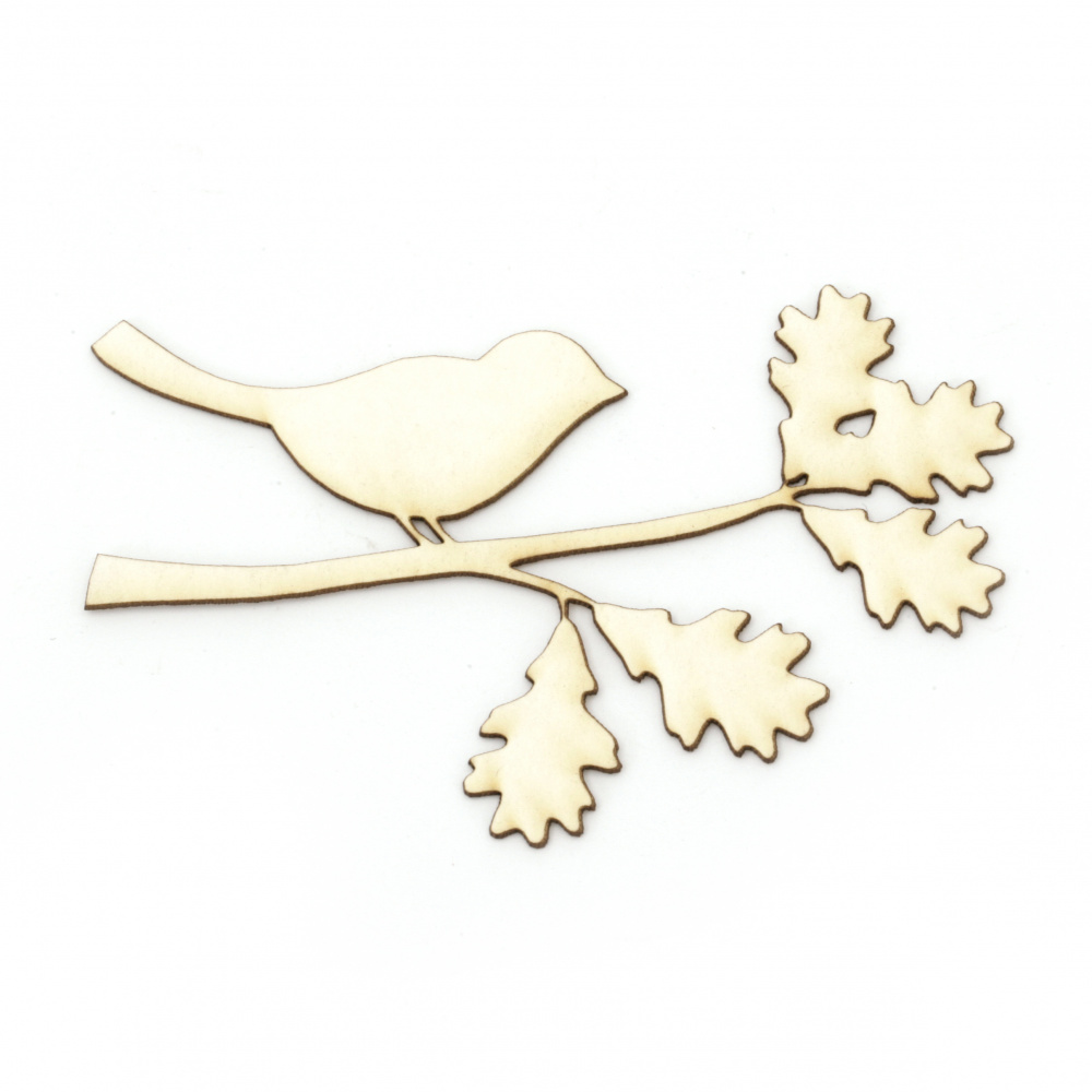 Bird on a branch of chipboard, element for home decoration 55x85 mm