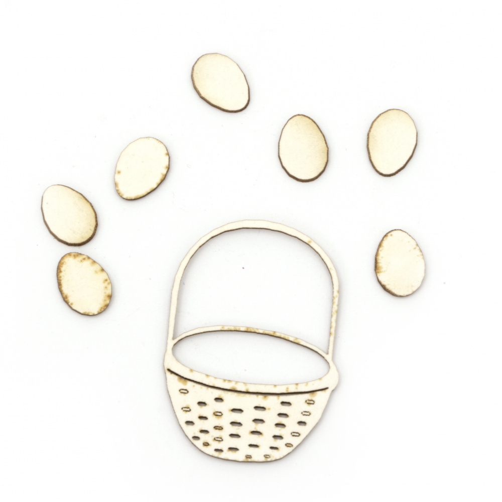 Basket with eggs from chipboard for Easter decoration 40x30 mm