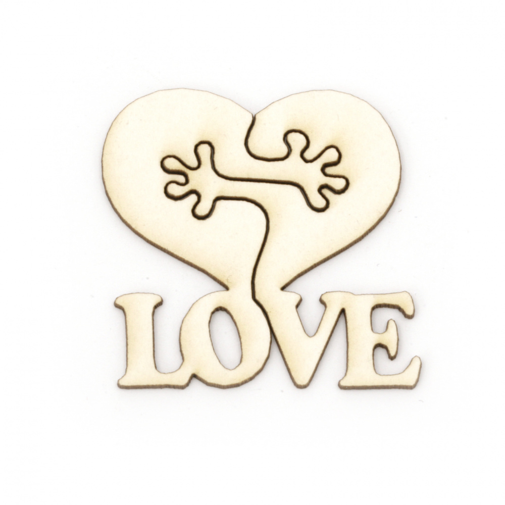 Heart with the inscription "LOVE" made of chipboard for decoration of cards, albums, boxes 33x33 mm