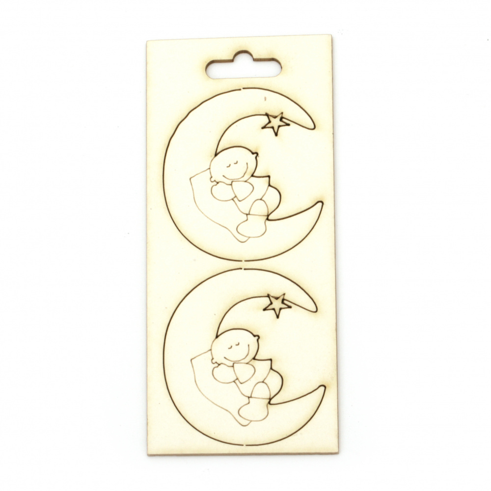 Laser Cut Chipboard Figures / Moon with Sleeping Baby / 50x43 mm - 2 pieces