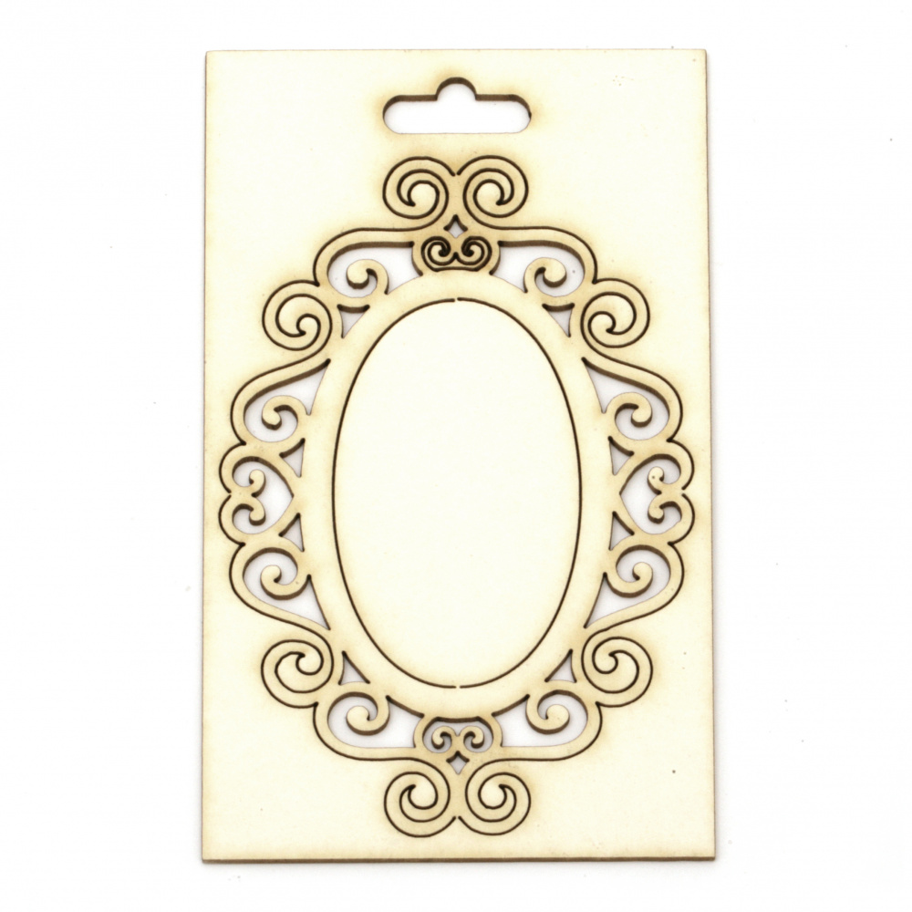 Chipboard Oval Frame with Vintage Design for Handmade Scrapbook Projects / 100x65 mm