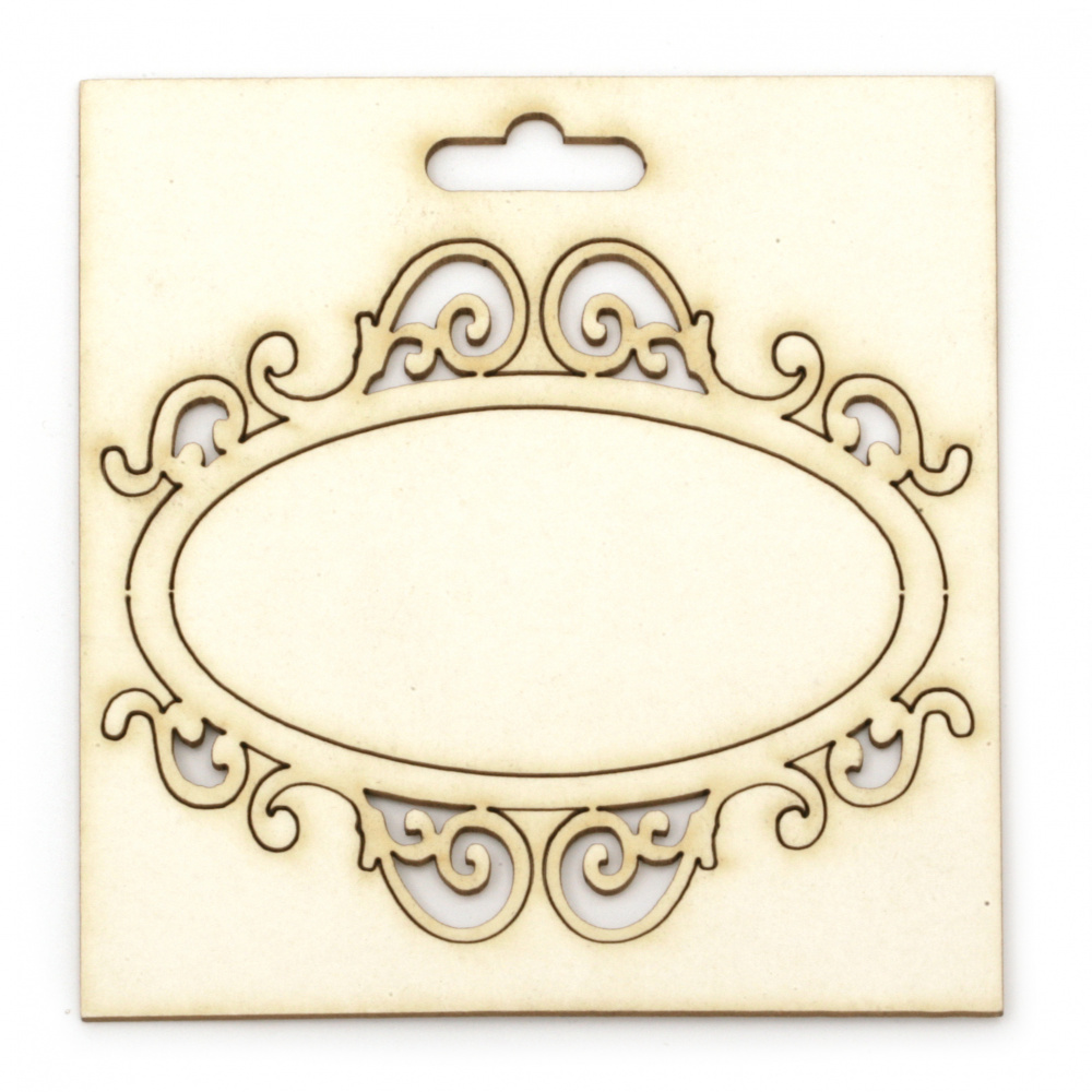 Decorative Oval Chipboard Frame for Cards, Photo Albums, Boxes Decoration / 75x80 mm