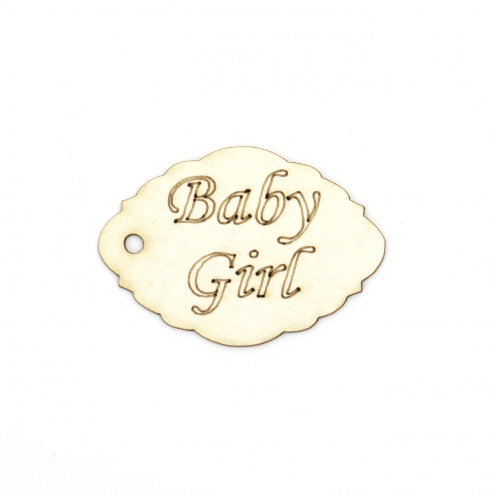 Craft Cardboard Tags with "Baby Girl" Inscription, 50x35 mm - 4 Pieces