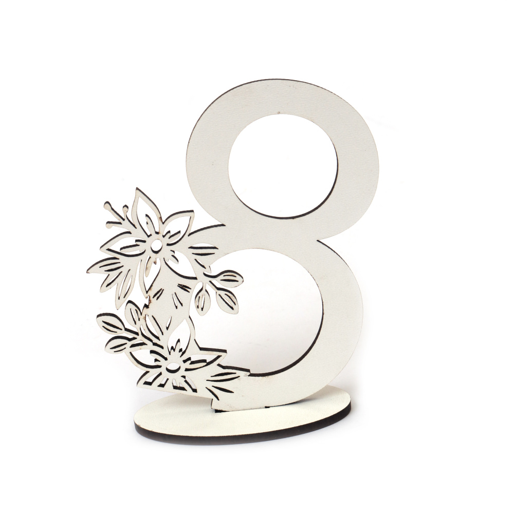 Декорация за 8 март от MDF бял с поставка 95x75 мм