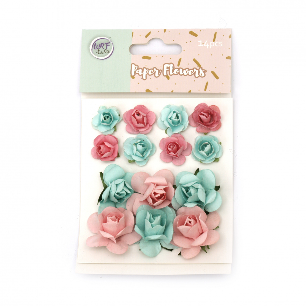 3D рози хартия 20-30 мм розово и синьо -14 броя