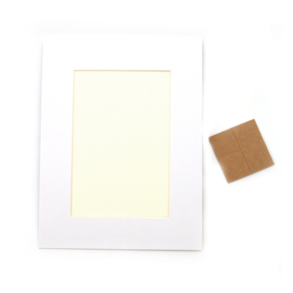 Cardboard Photo Frame, outer size 12.9x16.7 cm with Protective Film and double-sided adhesive tape color white