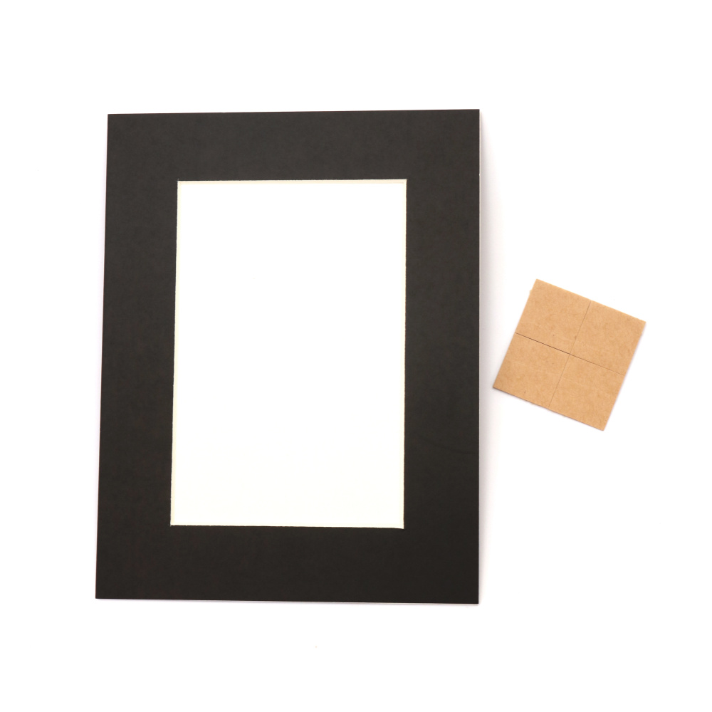 Cardboard Photo Frame, outer size 12.9x16.7 cm with Protective Film and double-sided adhesive tape color black