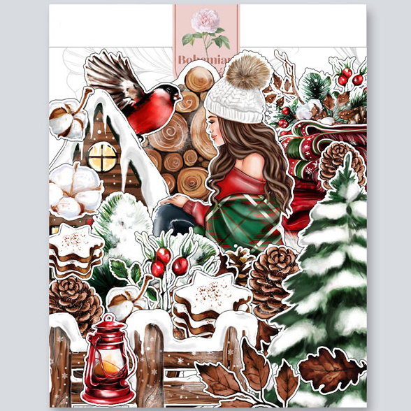 Set of cardboard elements, 250 g, Christmas Sparkle collection from 3 to 11 cm - 54 pieces